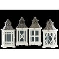 Urban Trends Collection Wood Square Lantern with Silver Pierced Metal Top White 40196AST